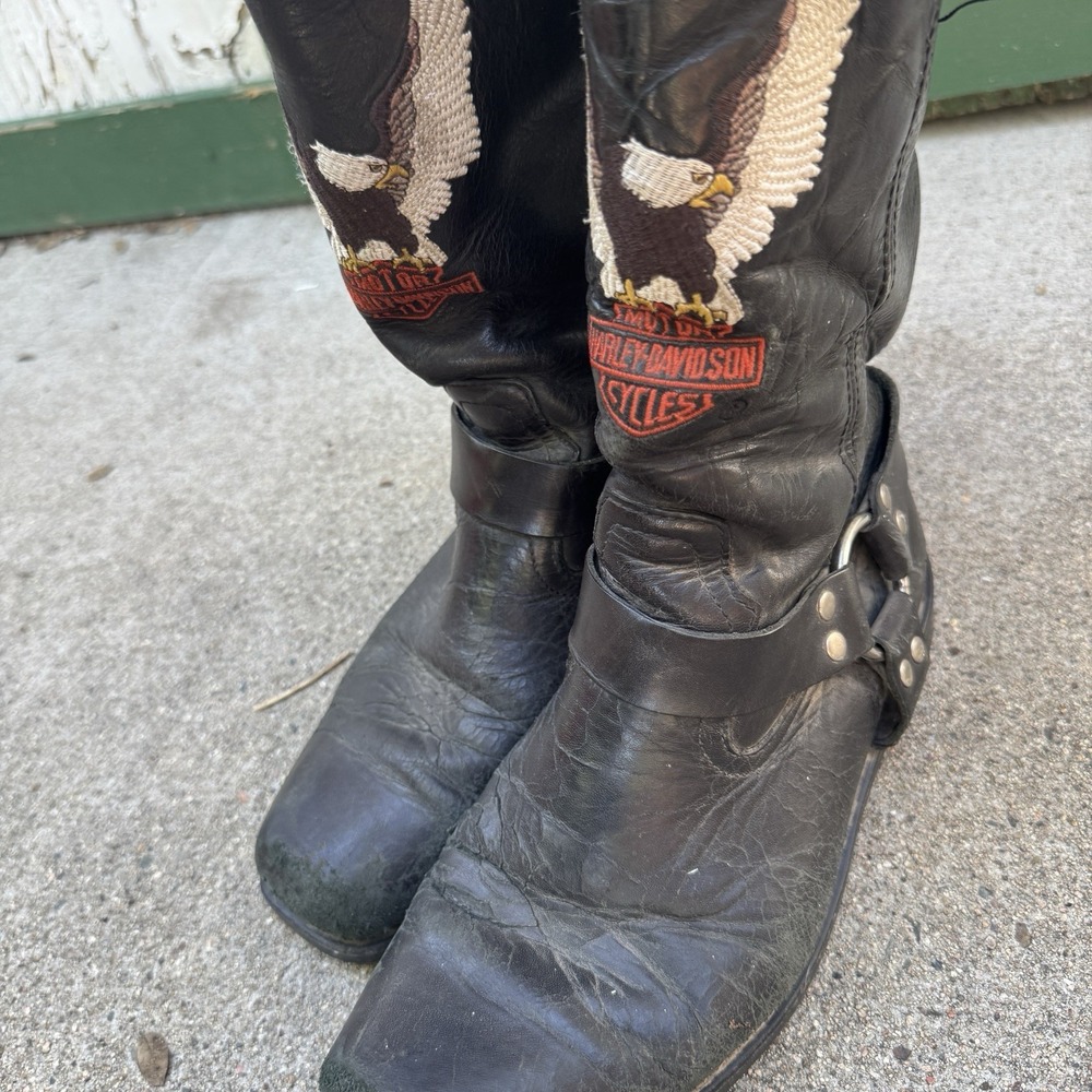 Vintage Harley Davidson Leather Boots Ring Men Size US 10 Embroidered Eagle